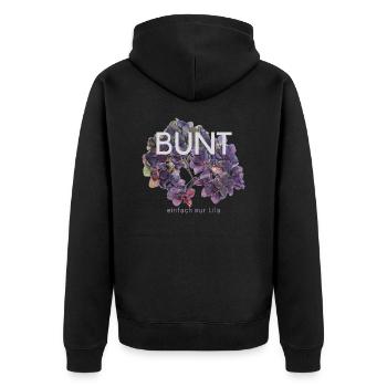 Bunt einfach nur Lila - Unisex Premium Bio Zip Hoodie - Schwarz - Hinten - Nico (187cm)