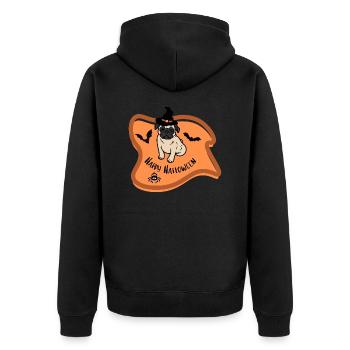 Pfotschafter Halloween Hund Mops Happy Halloween - Unisex Premium Bio Zip Hoodie - Schwarz - Hinten - Nico (187cm)