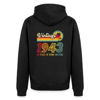 Vintage 1943, Cadeau D'anniversaire 80 Ans - Veste à capuche bio Premium Unisexe - noir - Dos - Nico (187cm)