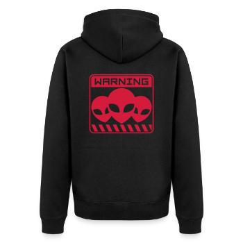 Schild Warning Alien Design - Unisex Premium Bio Zip Hoodie - Schwarz - Hinten - Nico (187cm)