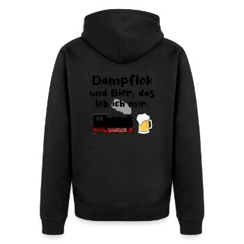 Dampflok Bier Eisenbahn Eisenbahner Spruch - Unisex Premium Bio Zip Hoodie - Schwarz - Hinten - Nico (187cm)