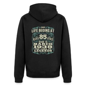 85 years old - birthday 1938 - born in march 1938 - Unisex Premium Organic Zip Hoodie - black - Back - Nico (187cm)