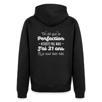 21 ans de perfection / cadeau anniversaire 21 ans - Veste à capuche bio Premium Unisexe - noir - Dos - Nico (187cm)