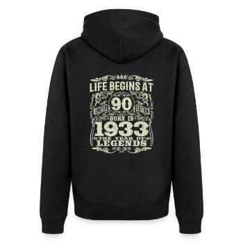 90 Jahre alt - Geburtstag 1933 - 1933 geboren - Unisex Premium Bio Zip Hoodie - Schwarz - Hinten - Nico (187cm)