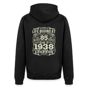 85 years old - birthday 1938 - born in 1938 - Unisex Premium Organic Zip Hoodie - black - Back - Nico (187cm)
