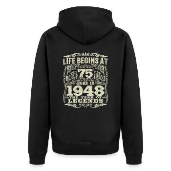 75 Jahre alt - Geburtstag 1948 - 1948 geboren - Unisex Premium Bio Zip Hoodie - Schwarz - Hinten - Nico (187cm)