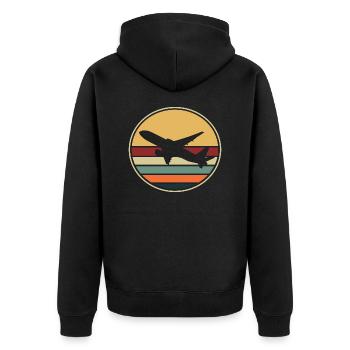Flugzeug Urlaub Vintage Retro - Unisex Premium Bio Zip Hoodie - Schwarz - Hinten - Nico (187cm)