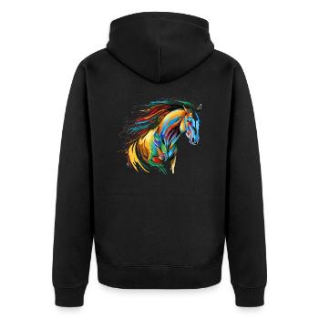 Flüstern des Windes: majestätisches Regenbogenpferd - Unisex Premium Bio Zip Hoodie - Schwarz - Hinten - Nico (187cm)