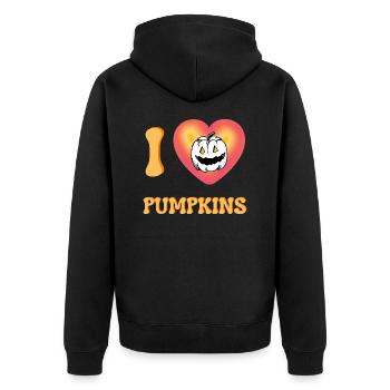 Ich liebe Kürbisse Halloween Spooky Horror Face - Unisex Premium Bio Zip Hoodie - Schwarz - Hinten - Nico (187cm)