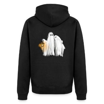 Spooky Season Ghosts Couple with Lantern - Unisex Premium Organic Zip Hoodie - black - Back - Nico (187cm)