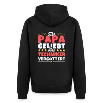 Als Papa geliebt, als Techniker vergöttert - Unisex Premium Bio Zip Hoodie - Schwarz - Hinten - Nico (187cm)
