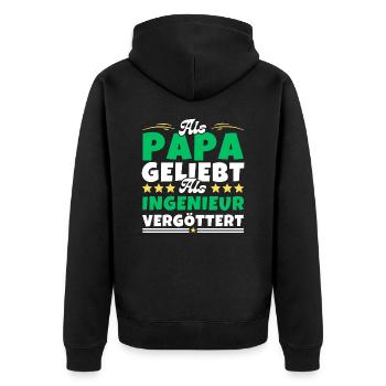 Als Papa geliebt, als Ingenieur vergöttert - Unisex Premium Bio Zip Hoodie - Schwarz - Hinten - Nico (187cm)