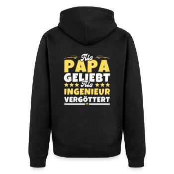 Als Papa geliebt, als Ingenieur vergöttert - Unisex Premium Bio Zip Hoodie - Schwarz - Hinten - Nico (187cm)