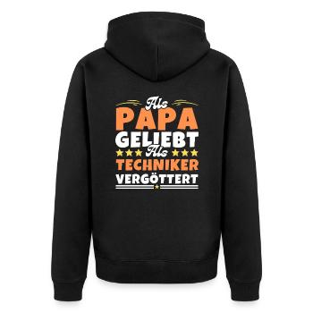 Als Papa geliebt, als Techniker vergöttert - Unisex Premium Bio Zip Hoodie - Schwarz - Hinten - Nico (187cm)