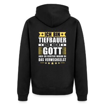 Ich bin Tiefbauer und nicht Gott - Unisex Premium Bio Zip Hoodie - Schwarz - Hinten - Nico (187cm)