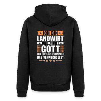 Ich bin Landwirt und nicht Gott - Unisex Premium Bio Zip Hoodie - Schwarz - Hinten - Nico (187cm)