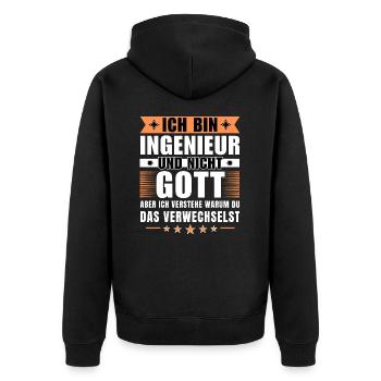 Ich bin Ingenieur und nicht Gott - Unisex Premium Bio Zip Hoodie - Schwarz - Hinten - Nico (187cm)