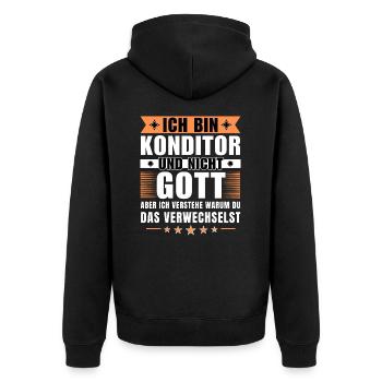 Ich bin Konditor und nicht Gott - Unisex Premium Bio Zip Hoodie - Schwarz - Hinten - Nico (187cm)