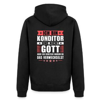 Ich bin Konditor und nicht Gott - Unisex Premium Bio Zip Hoodie - Schwarz - Hinten - Nico (187cm)