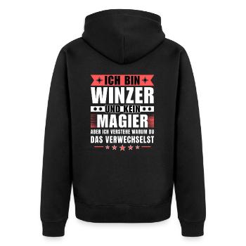Ich bin Winzer und kein Magier - Unisex Premium Bio Zip Hoodie - Schwarz - Hinten - Nico (187cm)