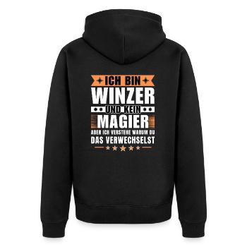 Ich bin Winzer und kein Magier - Unisex Premium Bio Zip Hoodie - Schwarz - Hinten - Nico (187cm)
