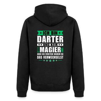 Ich bin Darter und kein Magier - Unisex Premium Bio Zip Hoodie - Schwarz - Hinten - Nico (187cm)