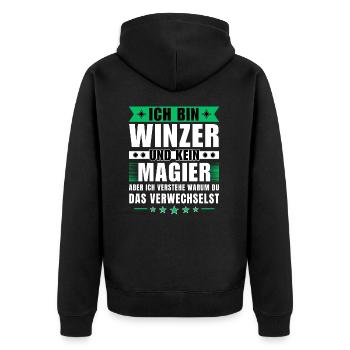 Ich bin Winzer und kein Magier - Unisex Premium Bio Zip Hoodie - Schwarz - Hinten - Nico (187cm)