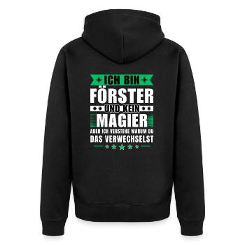 Ich bin Förster und kein Magier - Unisex Premium Bio Zip Hoodie - Schwarz - Hinten - Nico (187cm)