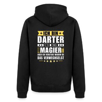 Ich bin Darter und kein Magier - Unisex Premium Bio Zip Hoodie - Schwarz - Hinten - Nico (187cm)