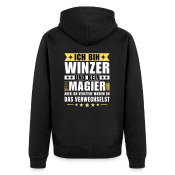 Ich bin Winzer und kein Magier - Unisex Premium Bio Zip Hoodie - Schwarz - Hinten - Nico (187cm)