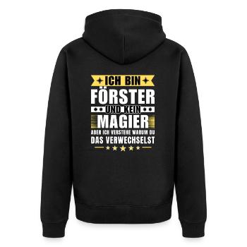 Ich bin Förster und kein Magier - Unisex Premium Bio Zip Hoodie - Schwarz - Hinten - Nico (187cm)