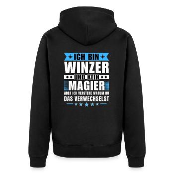 Ich bin Winzer und kein Magier - Unisex Premium Bio Zip Hoodie - Schwarz - Hinten - Nico (187cm)