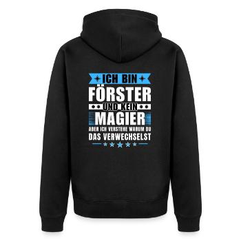 Ich bin Förster und kein Magier - Unisex Premium Bio Zip Hoodie - Schwarz - Hinten - Nico (187cm)