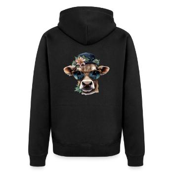 Kuh Design für Bauern & Bäuerinnen. Landwirt - Unisex Premium Bio Zip Hoodie - Schwarz - Hinten - Nico (187cm)