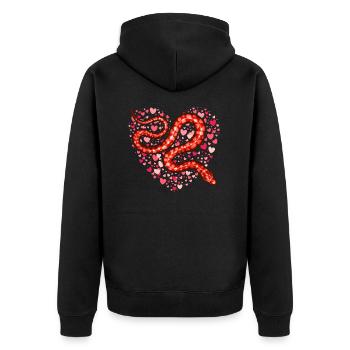 Valentinstag Schlange Ich stehle Herzen Python Lover - Unisex Premium Bio Zip Hoodie - Schwarz - Hinten - Nico (187cm)
