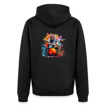 Der Schlagzeuger muss ein Rhythmusgefühl haben - Unisex Premium Bio Zip Hoodie - Schwarz - Hinten - Nico (187cm)