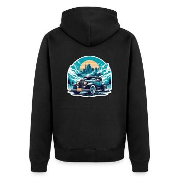 Amerikanischer Oldtimer und Sportwagen - Unisex Premium Bio Zip Hoodie - Schwarz - Hinten - Nico (187cm)