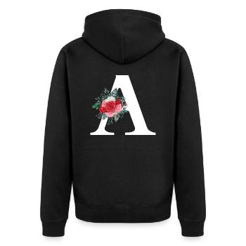 Brief an Red Floral - Unisex Premium Bio Zip Hoodie - Schwarz - Hinten - Nico (187cm)