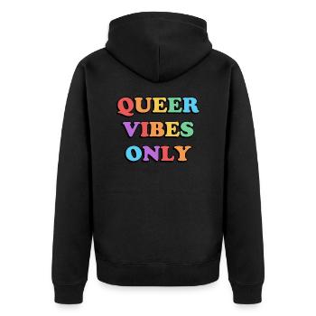 Queer Vibes Nur Regenbogenfarben - Unisex Premium Bio Zip Hoodie - Schwarz - Hinten - Nico (187cm)