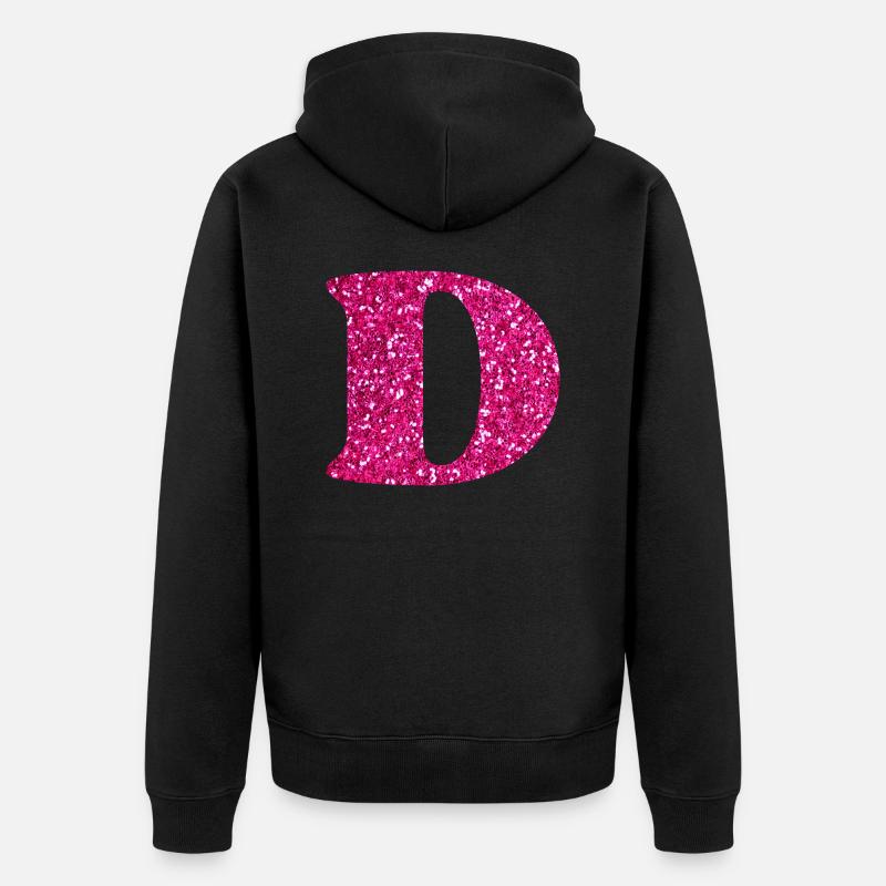 Lettre d rose pailleté - Veste à capuche bio Premium Unisexe - noir