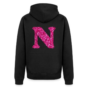Rosa Glitzer Buchstabe n - Unisex Premium Bio Zip Hoodie - Schwarz - Hinten - Nico (187cm)