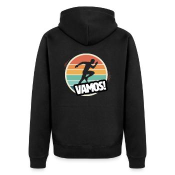Vamos Retro Leichtathletik - Unisex Premium Bio Zip Hoodie - Schwarz - Hinten - Nico (187cm)