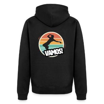 Vamos Retro Breakdance - Unisex Premium Bio Zip Hoodie - Schwarz - Hinten - Nico (187cm)