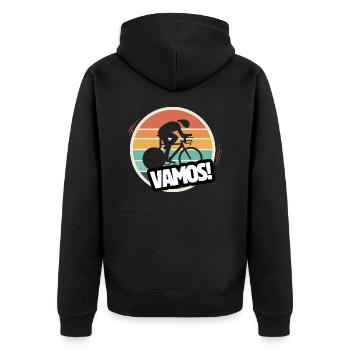 Vamos Retro-Bahnradfahrer - Unisex Premium Bio Zip Hoodie - Schwarz - Hinten - Nico (187cm)