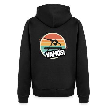 Vamos Retro Kunstturnen - Unisex Premium Bio Zip Hoodie - Schwarz - Hinten - Nico (187cm)