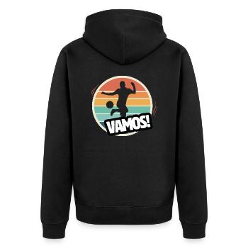 Vamos Retro Fußball - Unisex Premium Bio Zip Hoodie - Schwarz - Hinten - Nico (187cm)