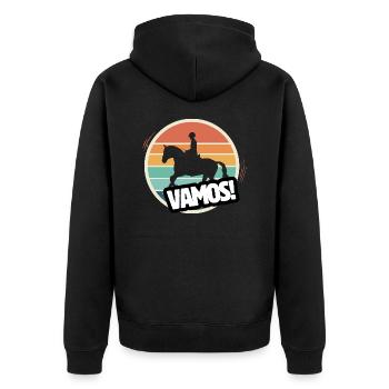 Vamos Retro Reiten - Unisex Premium Bio Zip Hoodie - Schwarz - Hinten - Nico (187cm)