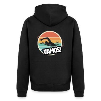 Vamos Retro Schwimmen - Unisex Premium Bio Zip Hoodie - Schwarz - Hinten - Nico (187cm)