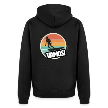 Vamos Retro Surf - Unisex Premium Bio Zip Hoodie - Schwarz - Hinten - Nico (187cm)