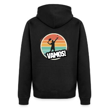 Vamos Retro Tennis - Unisex Premium Bio Zip Hoodie - Schwarz - Hinten - Nico (187cm)